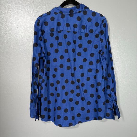 Foxcroft Women's Blue Large Polka Dot Button Up Shirt - Size 8 - Preppy Twee Top - Picture 6 of 6
